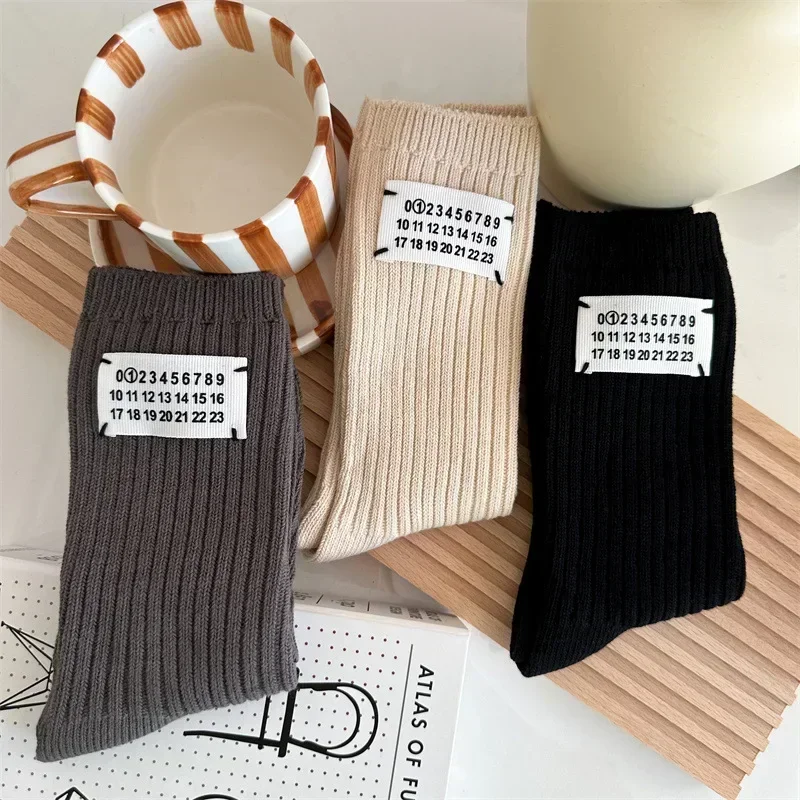 New Long Socks Men's Women's Fashion Cloth Label Numbers Tube Socks Decoration Skateboard Casual Sports Cotton Mid-tube Sock