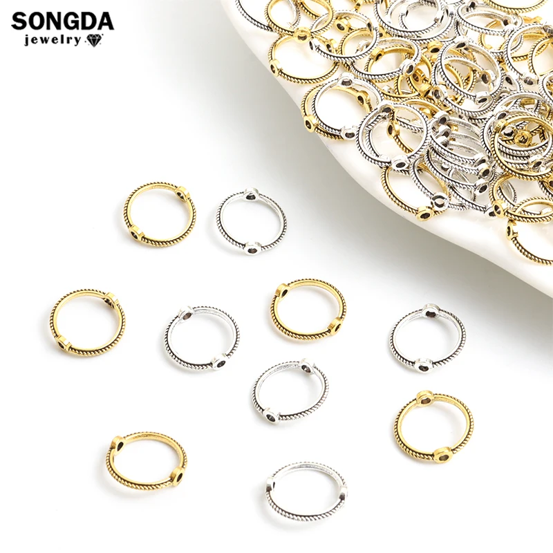 50pcs 10.3mm Vintage Gold Silver Color Round Bead Ring Metal Spacer Bead Cap For Jewelry Making DIY Bracelets Earrings Accessory