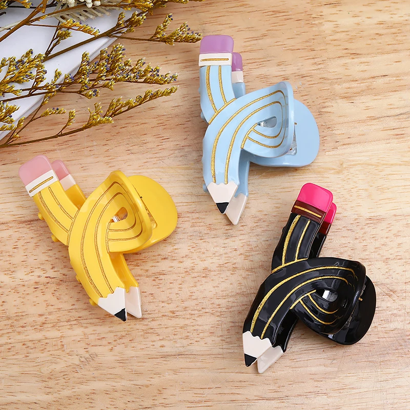 Funny Colored Pencil Hair Claw Creative Design Acetate Hair Claw Clips Shark Catch Hair Accessories For Women Girls