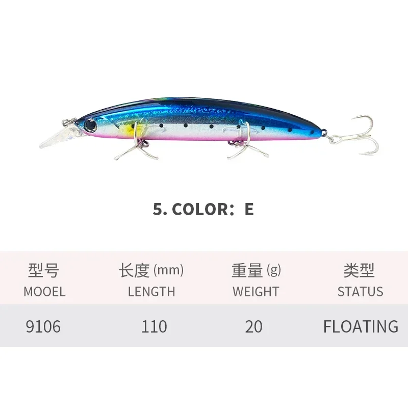 110mm20g Long Casting False BaitSea Fishing Warbler Mandarin FishHard BaitFaux BaitFloating MinnowLuya BaitArtificial Fish Eye