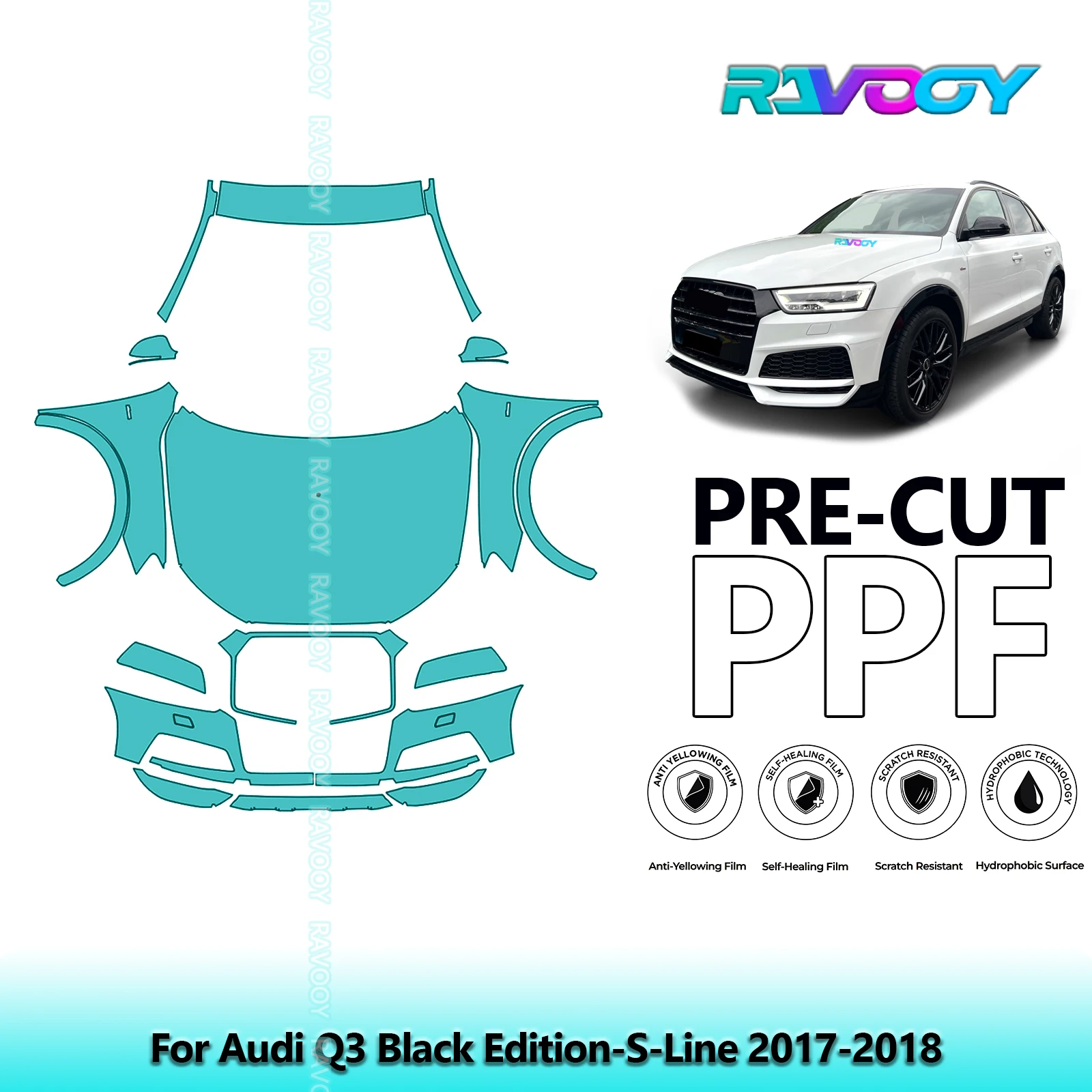

Car Front Kit Clear Bra Precut PPF Paint Protection Film For Audi Q3 Black Edition-S-Line 2017-2018