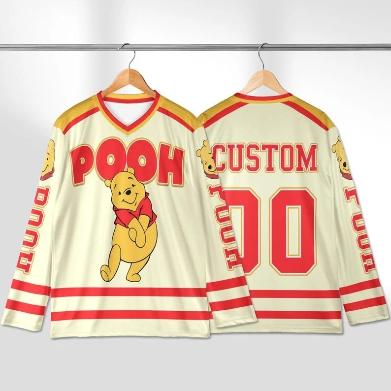 

2025 New Disney Jersey, Kids & Youth Winnie The Pooh Long-Sleeve T-Shirt, Baseball & Hockey Jersey