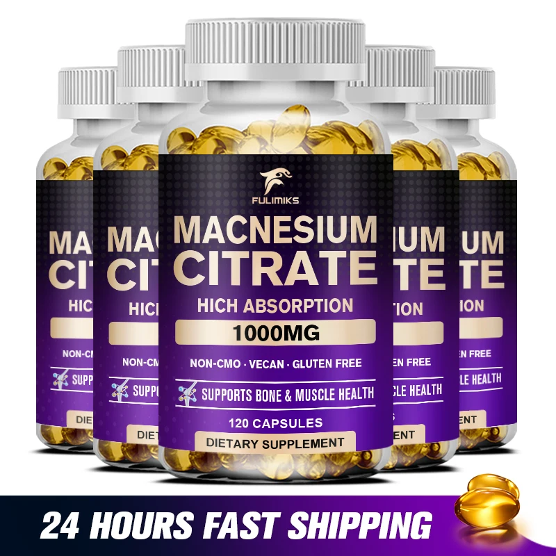 Magnesium Citrate 1000 Mg, 120 Capsules - Maximum Absorption for Muscle, Nerve, Bone & Heart Health Gluten Free, Non-GMO