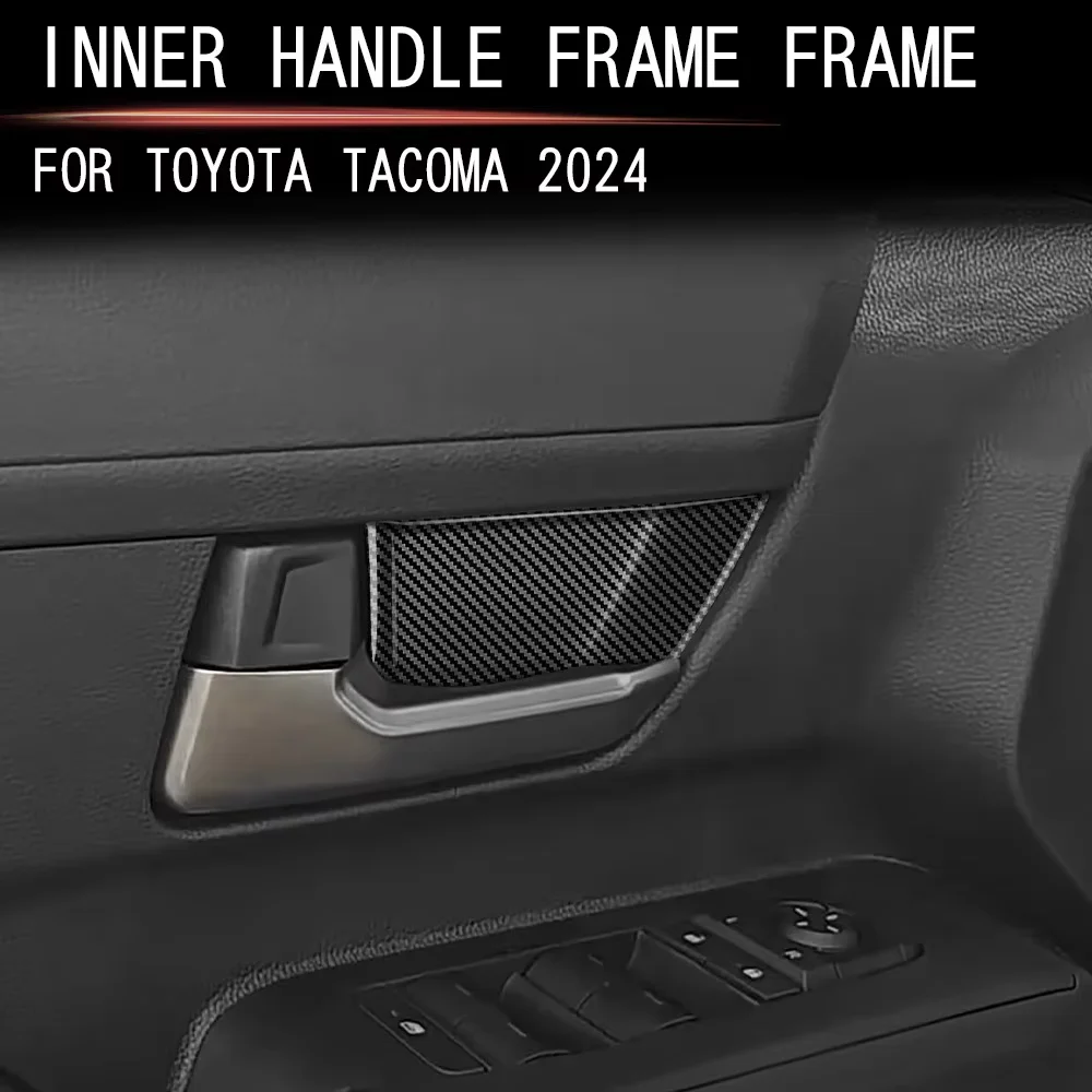 4PCS Fit for 2024 Toyota Tacoma Carbon Fiber Interior Door Handle Bowl Frame Trim Stickers Covers Car Accessories