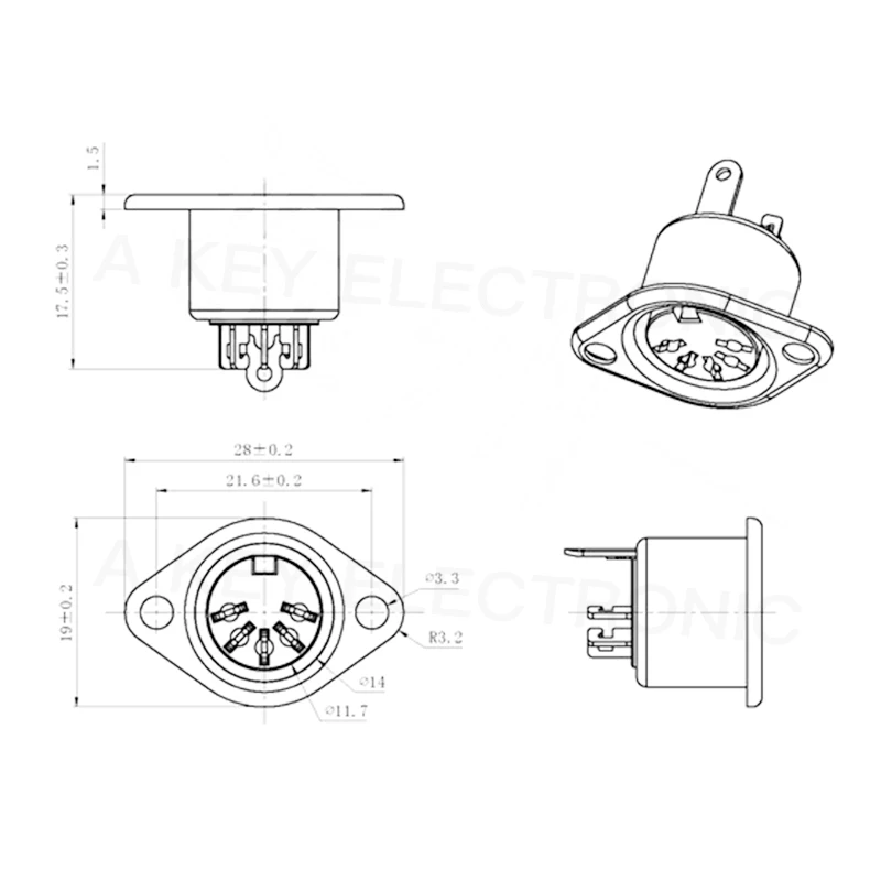 5PCS DSCT-5 Customized DIN Terminal 5 Pin Female socket Connector adapter panel mount solder S Terminal