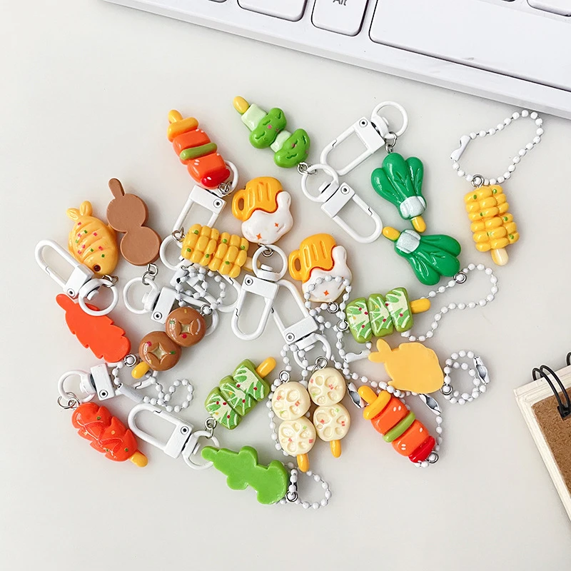 Fashion Funny Barbecue Keychain Creative Simulation Food Keyring Mini Meat Skewer Model Pendant Bag Hanging Ornament Gifts