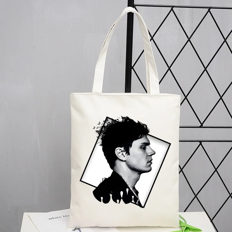 Evan Peters Skull Ahs Roanoke Design borse a tracolla in tela di grande capacità College Harajuku borsa da donna borsa per la spesa