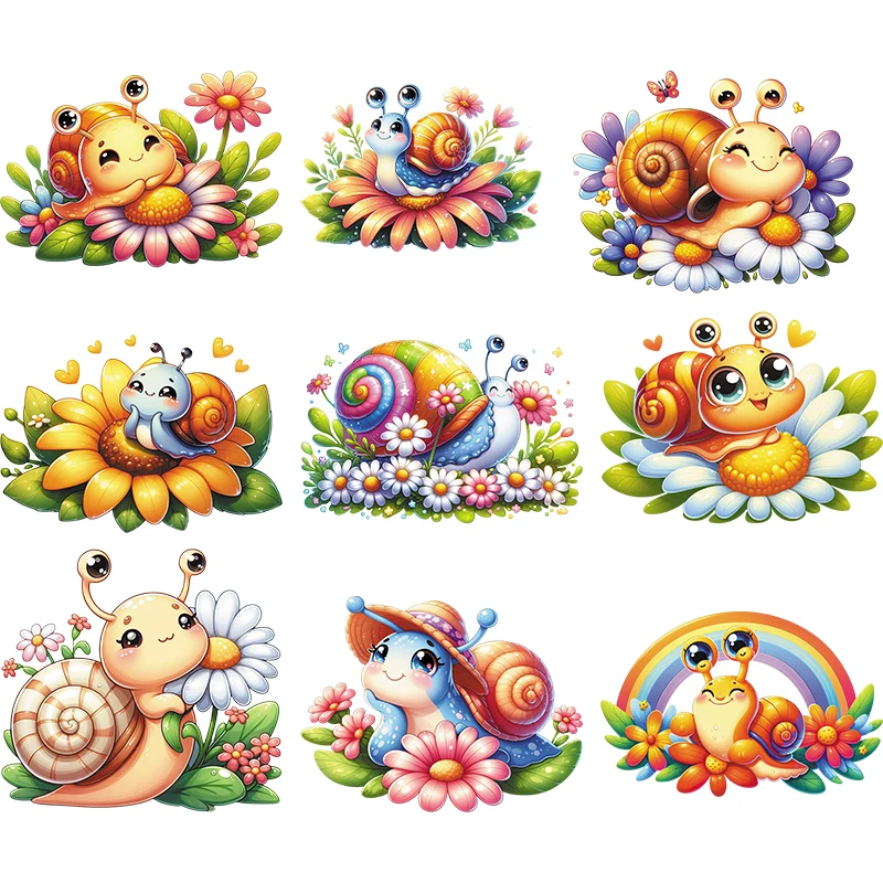 Cartoon Cute Colored Snail Iron on Patches for Clothes Transfer DTF Transfers Ready to Press Patch Shirts Heat transfer stickers