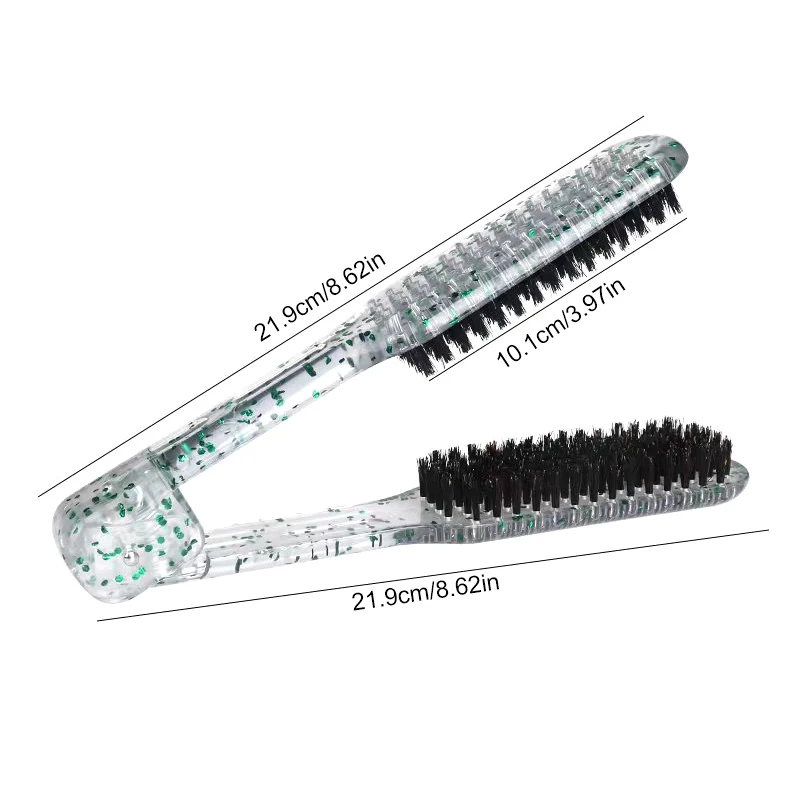 Transparent Strip Glitter Splint Comb All Bristle V-straightening Comb Ion Press Clip Salon Hair Conditioner Comb Barbier