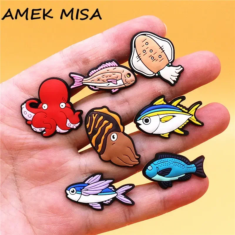 1pcs Lovely Fish PVC Shoe Buckle Decorations Clog Clip Charms Flying Fish Perch Pomfret Shoes Pins Accessory Fit Kids Xman Gifts