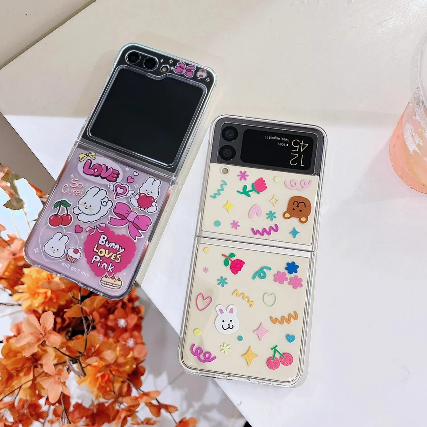 Ins Cartoon Niedliche Liebes-Häschen-Handyhülle für Samsung Galaxy Z Flip 6 5 ZFlip 7 Transparente Klapphülle für Samsung ZFlip 8 4 3 Schutzhülle
