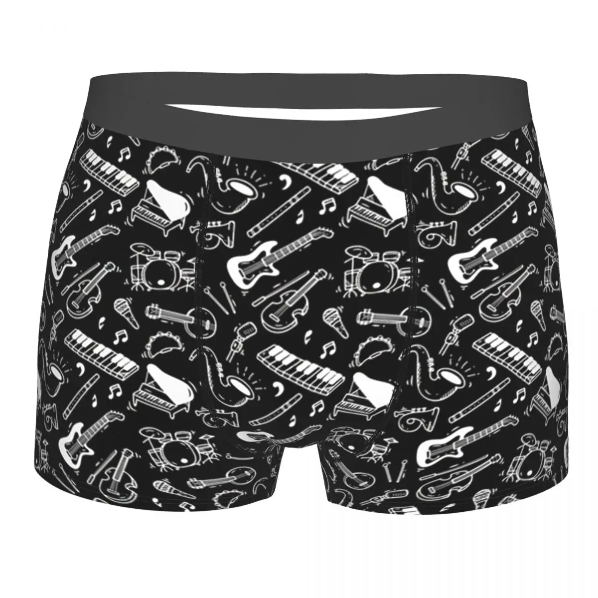 

Black And White Instruments Pattern Underpants Breathbale Panties Male Underwear Print Shorts Boxer Briefs