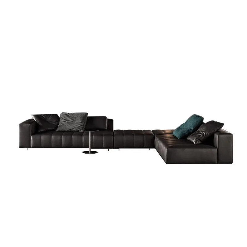Italian minimalist leather sofa living room corner size modern light luxury sofa combination