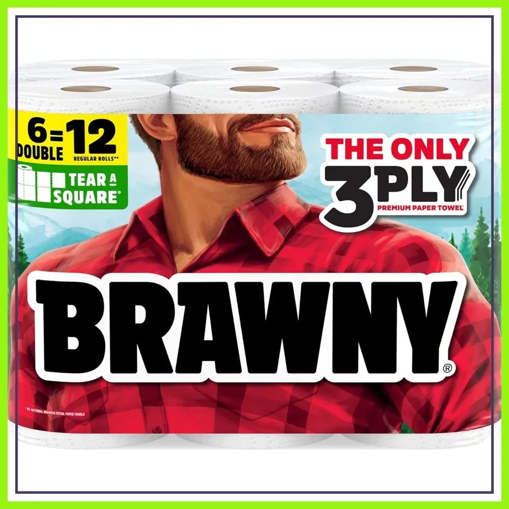

3-Ply Paper Towels, 6 Double Rolls = 12 Regular Rolls, Strong & Absorbent, 3 Sheet Sizes (Quarter, Half, Full)