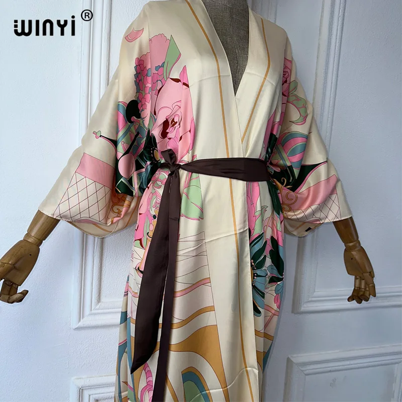 Winyi verão impressão médio oriente quimono praia cobrir vestido elegante africano feminino boho cardigan férias maxi abaya dubai luxo