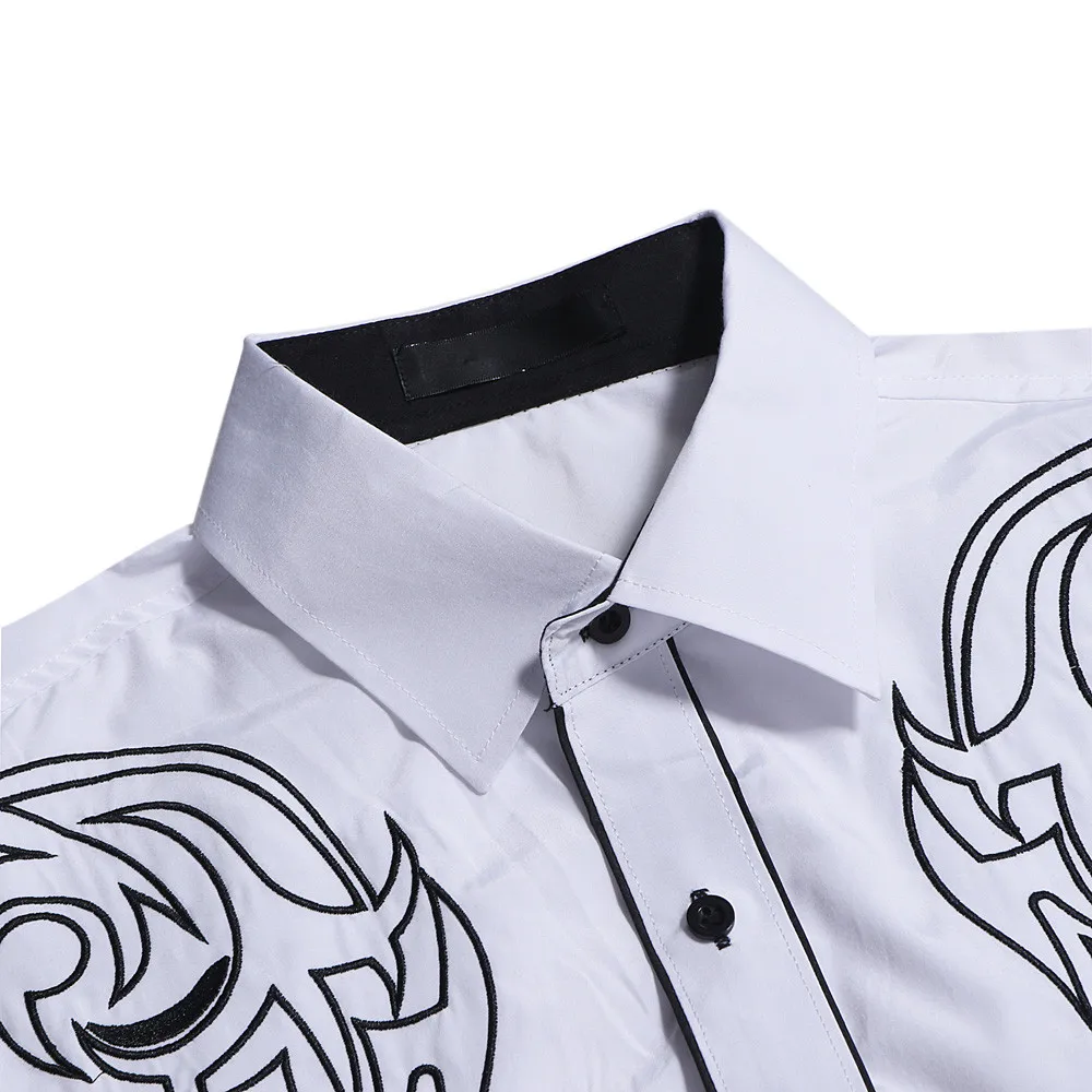 Western Cowboy Embroidery Shirts Men Casual Slim Fit Long Sleeve Social Dress Party Shirts Mens Clothing Camisetas Masculina New