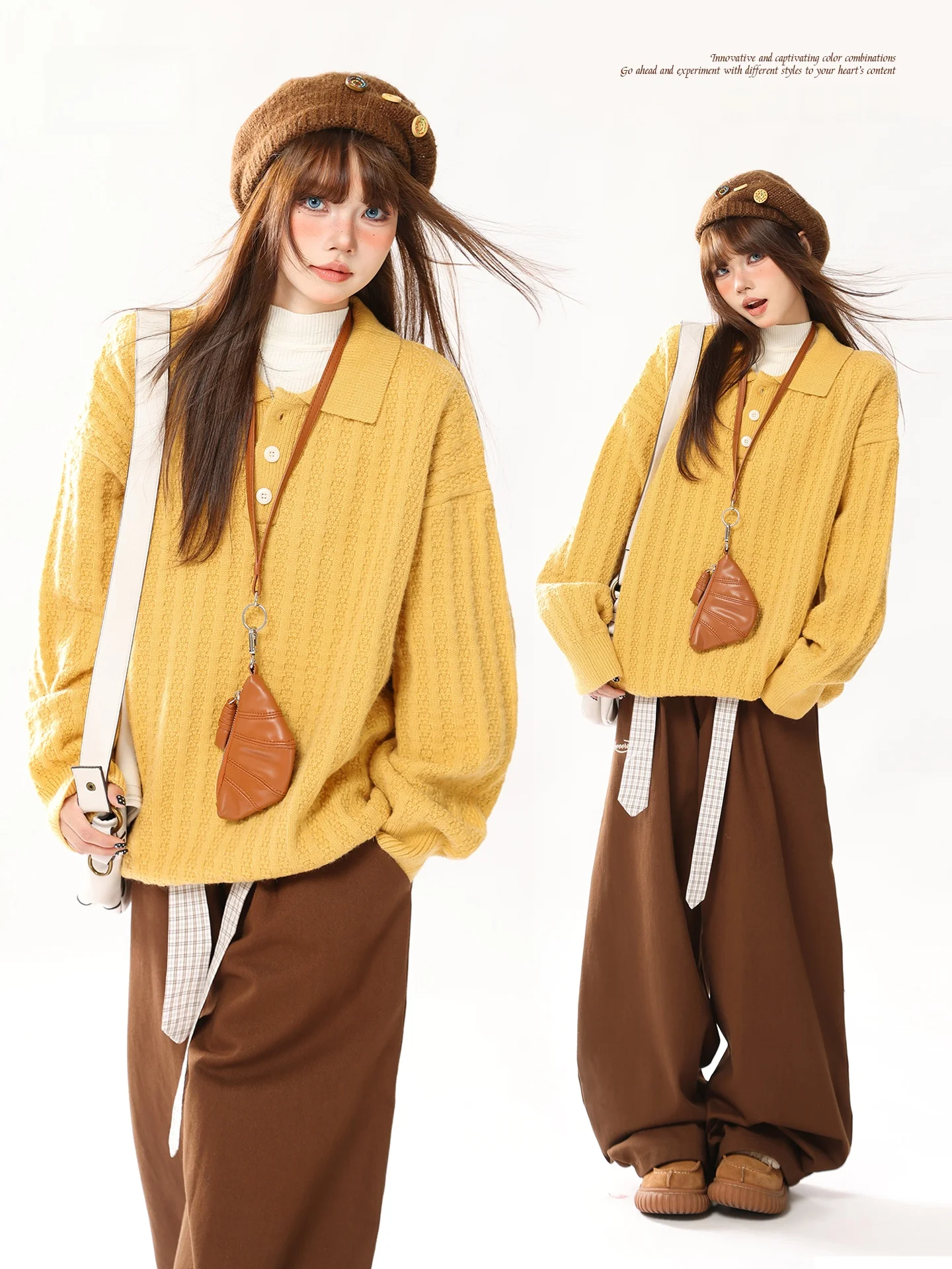 

Свободный вязаный свитер женский с отложным воротником, витой дизайн, длинный све, однотонный, удобный крой, осенняя мода