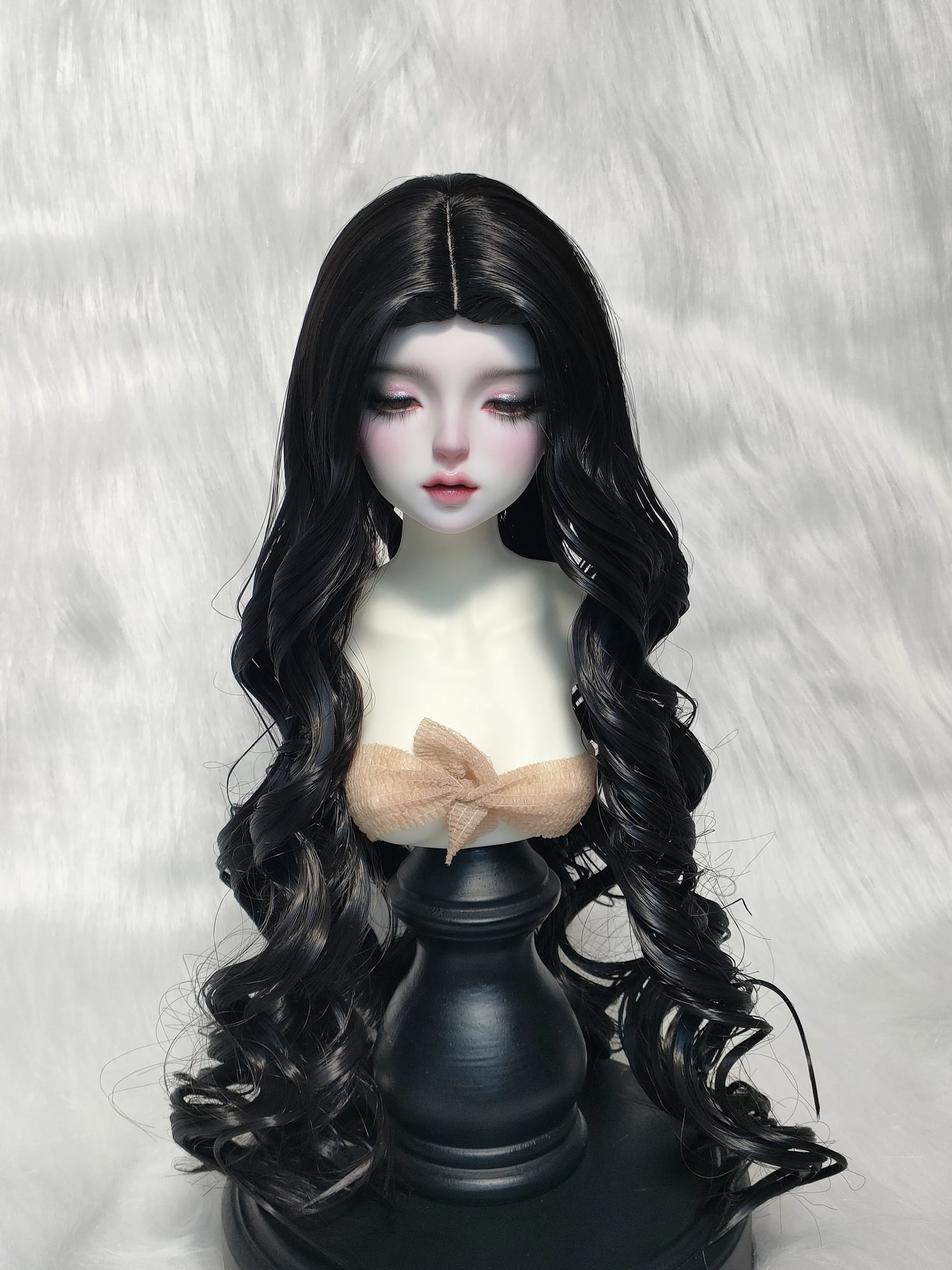 Doll Accessories 1/3 BJD Doll Wig Black High Remperature Silk Roll Hair Free Shipping