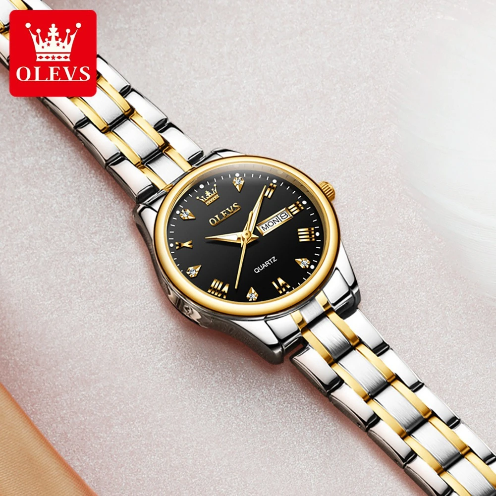 OLEVS 5563 Quartz Fashion Watch Gift Round-dial Stainless Steel Watchband Wristwatch Week Display Calendar Luminous