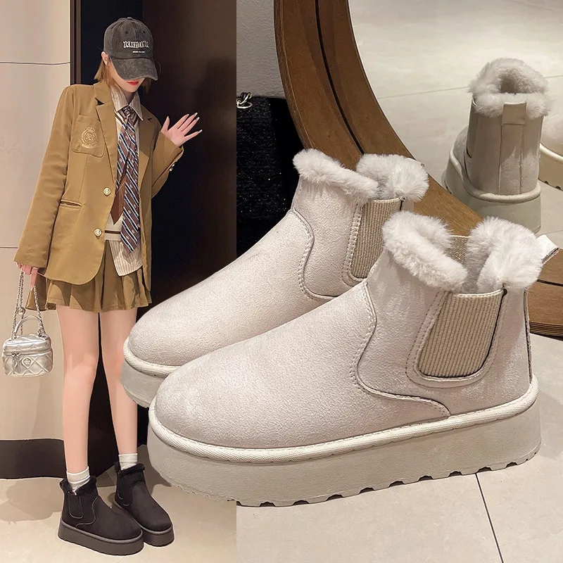 2025 neue Warme Chelsea Stiefel Winter Marke Heißer Verkauf Im Freien Nicht-slip Warme frauen Schnee Stiefel Mode Flache stiefel