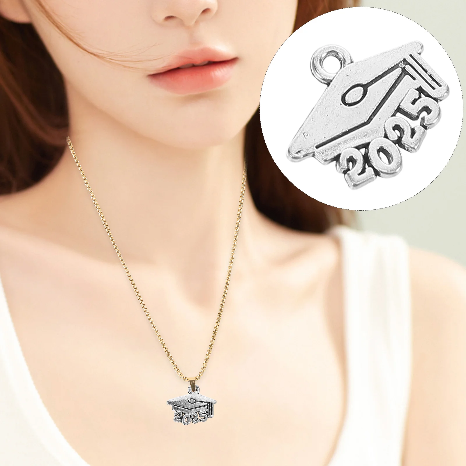 

50pcs Graduation Silver Alloy Charms Diy Pendants Craft Supplies Graduation Cap Craft Cap Charms Necklace Decorations