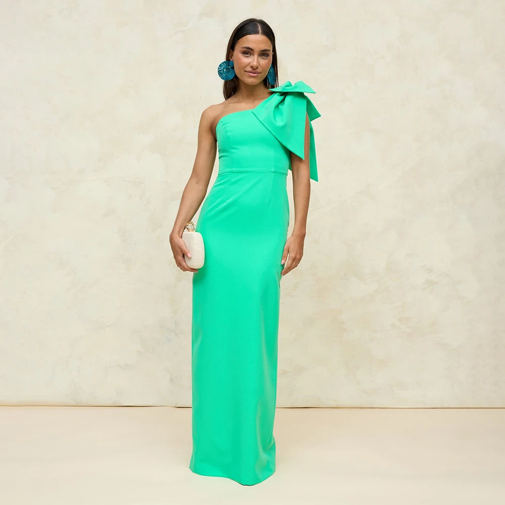 

Formal Evening Dresses for Women 2025 One Shoulder Bow Column Evening Gowns Long Back Split Sleeveless Wedding Guest Dress