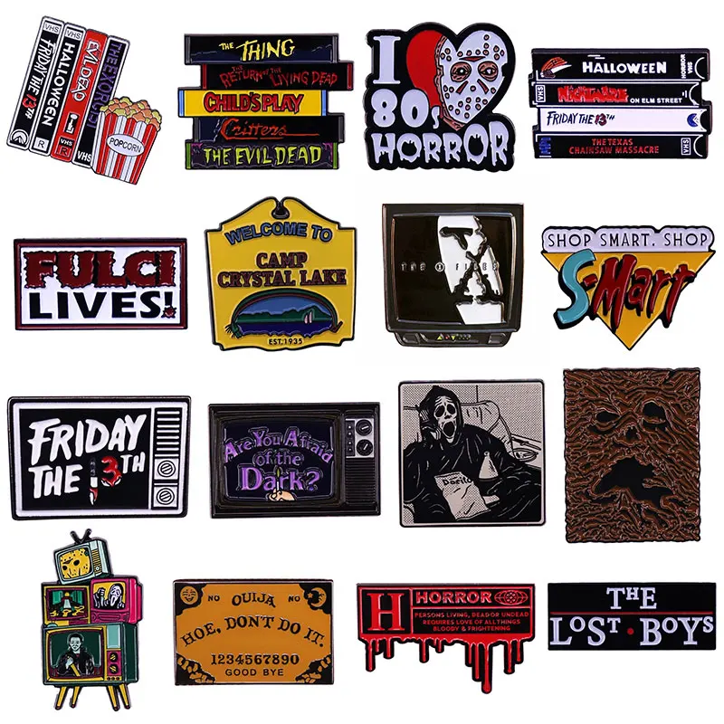 Horror Movies Videotapes TV Enamel Pins Halloween Cartoon Terror Metal Brooch Badge Fashion Jewellery Accessory Gifts