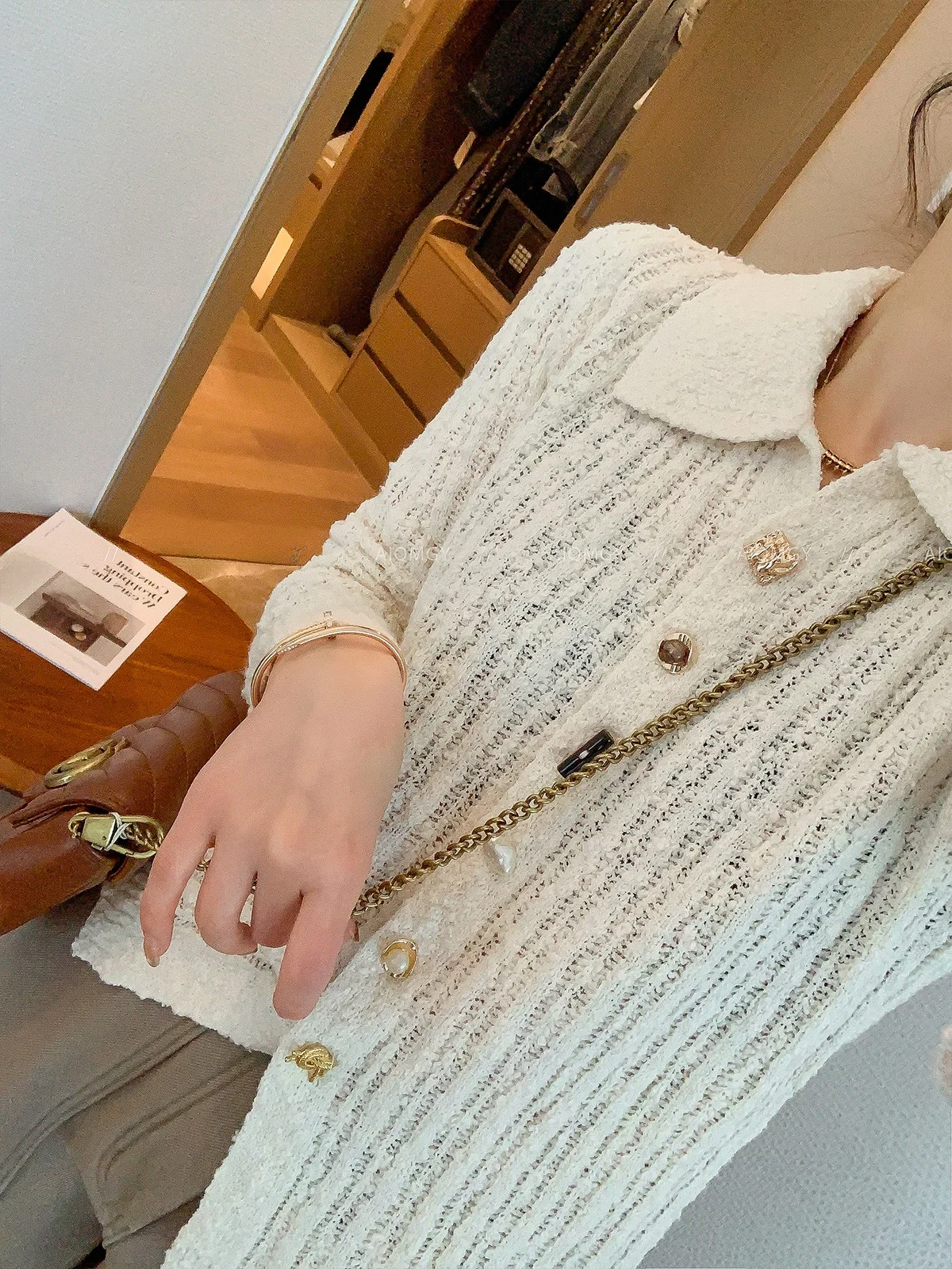 

Love Devil Fi Knitted Hollow out Long Sve Collar Open Cardigan Women's Faion Top Spring 2026 Commute Sle Regular Fit