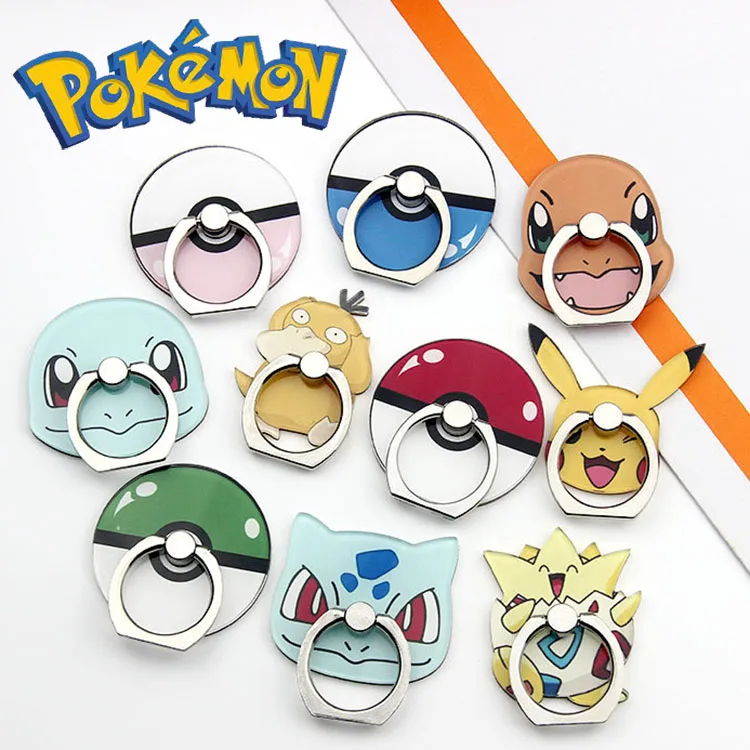 Pokemon Finger Ring Mobile Phone Holder 360 Rotatable Stand Grip Anime Pikachu  Bulbasaur Phone Back Sticker Pad Bracket