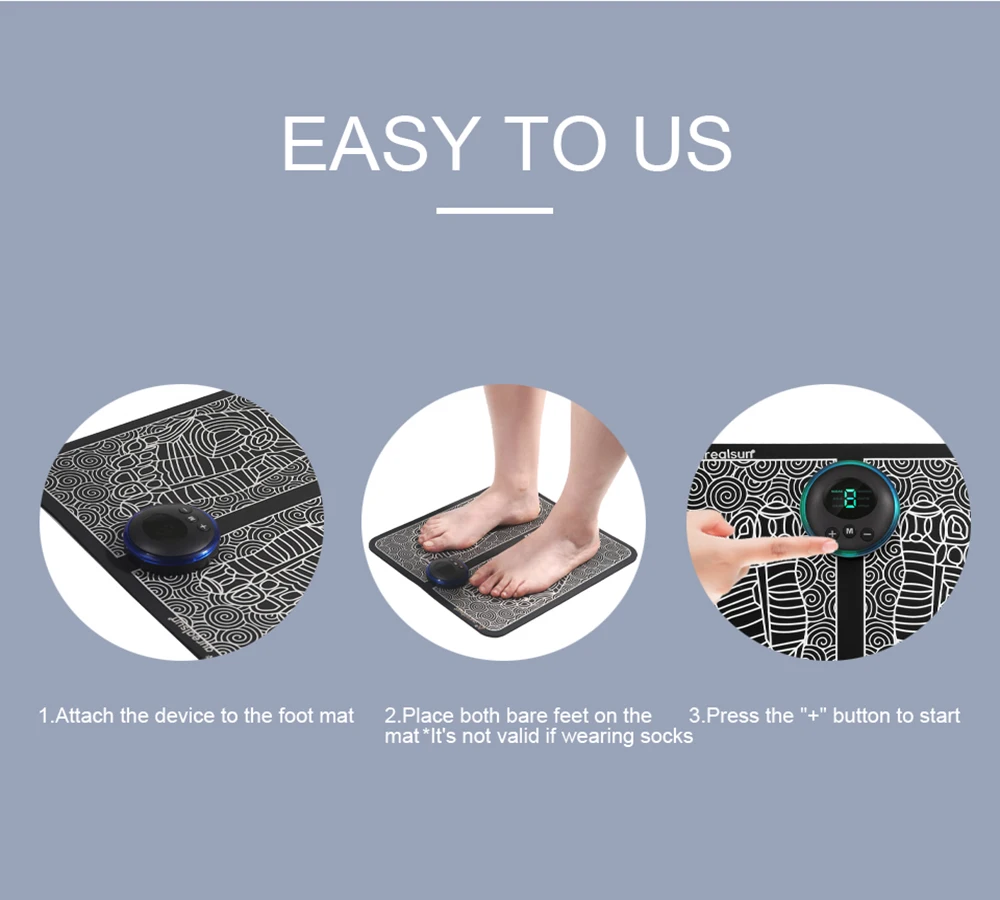 Electric Foot Massager Foot Massage Pad 8 Modes 19 Levels of Intensity Portable Folding Relieves Foot Pressure Relieves Fatigue
