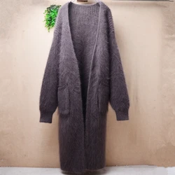 1.3KG Heavy Thick Women Mujer Autumn Winter Clothing Angora Rabbit Hair Knitted Long Sleeves Loose Long Sweater Cardigans Coat