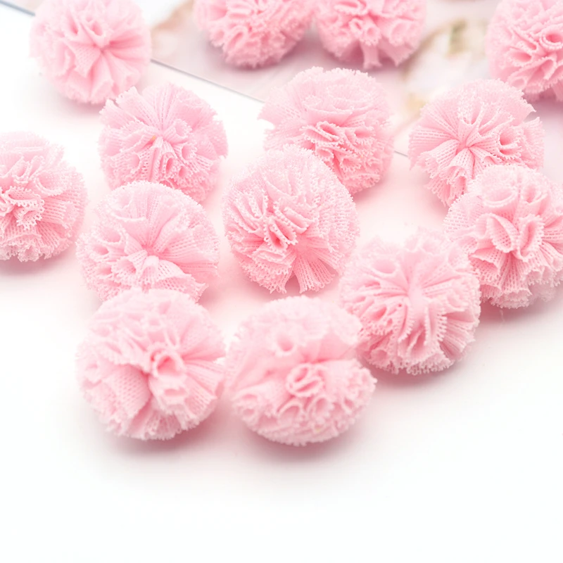 30-60 Pieces 2.5 Cm Lace Gauze Elastic Flower Ball DIY Craft Supplies Hair Ornament Pendant Jewelry Material Yarn Ball Pom Poms