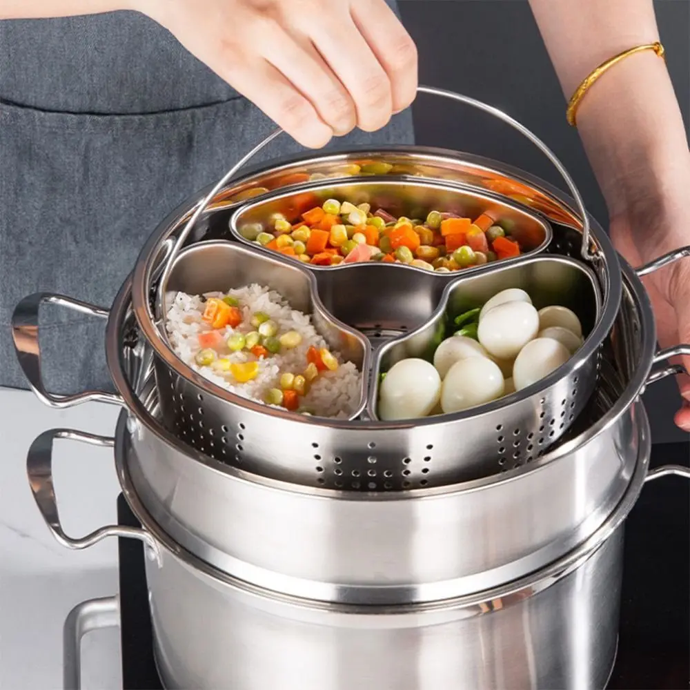 Stainless Steel Steaming Plate Fan Shaped Divided Steaming Plate Grid Household Food Steaming Bowl  Tray Kitchen Accessories