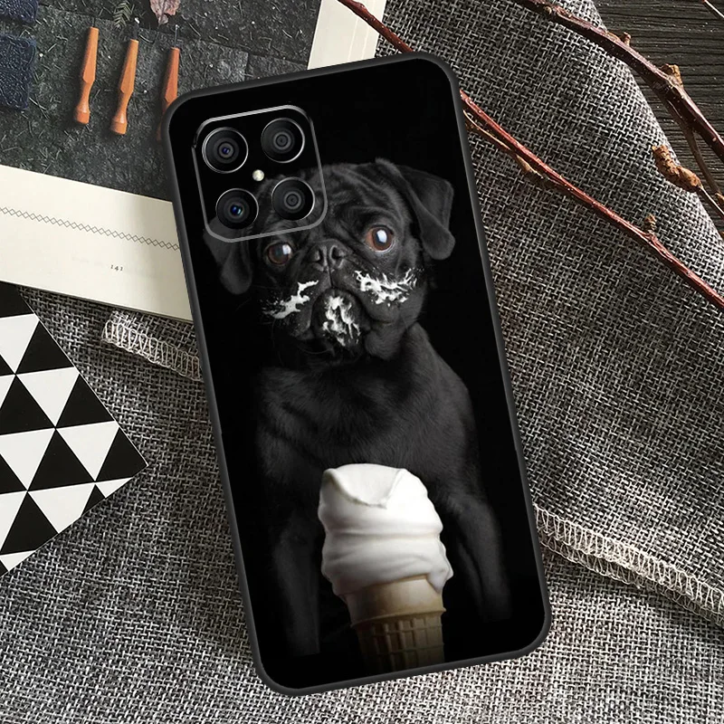 Cute Black Pug Dog Case For Honor 90 70 50 Lite Magic 5 Magic 6 Pro X6 X7 X8 X9 X6a X7a X8a X9a X8b X9b Cover