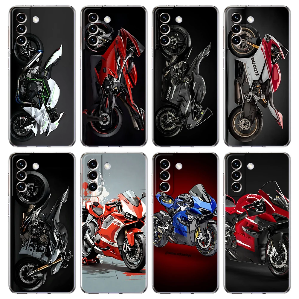 Sport D-Ducaties Cool Motorrad Transparent Phone Case for Samsung Galaxy S24 S23 S22 S20 S21 FE Ultra S10 S9 Plus Soft TPU Cover