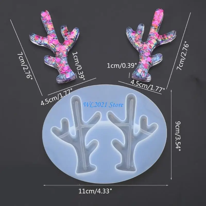 G5GC شجرة فرع الأيائل دبوس الشعر قالب سيليكون الايبوكسي باريت قالب العقيق قالب كريستال