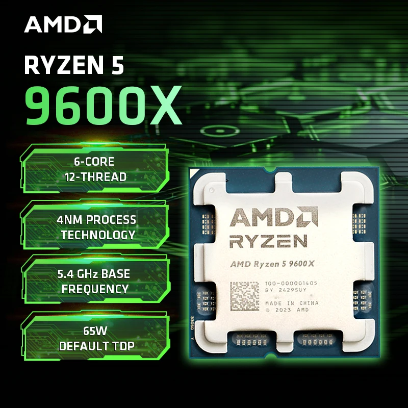 AMD Ryzen 5 9600X 100% العلامة التجارية الجديدة AMD R5 9600X Max Boost 5.2 جيجا هرتز 6-Core 12-Thread 32 ميجابايت كاش AM5 بدون حزمة لـ B850 X870