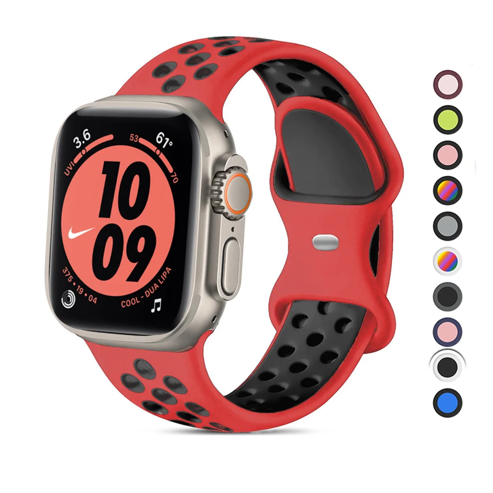 Silicone Strap For Apple Watch band 44mm 45mm 41mm correa 40mm 42mm ultra 49mm breathable bracelet iWatch series 8 7 3 4 5 6 se