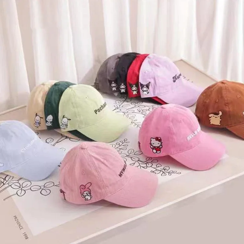 Sanrio Kawaii Hello Kitty Cap Girls Kuromi Cinnamoroll Hat Female Cartoon Anime Sweet Cute Baseball Cap Versatile Gift for Kids