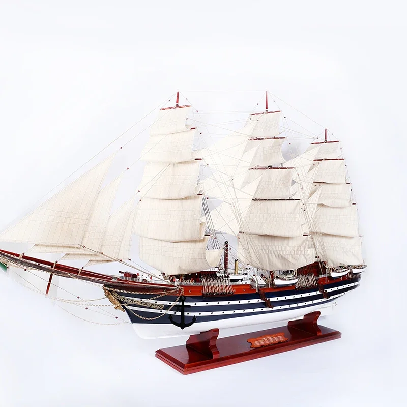 Decoration length 135cm classical antique large size wooden handmade sailboat model PTW006