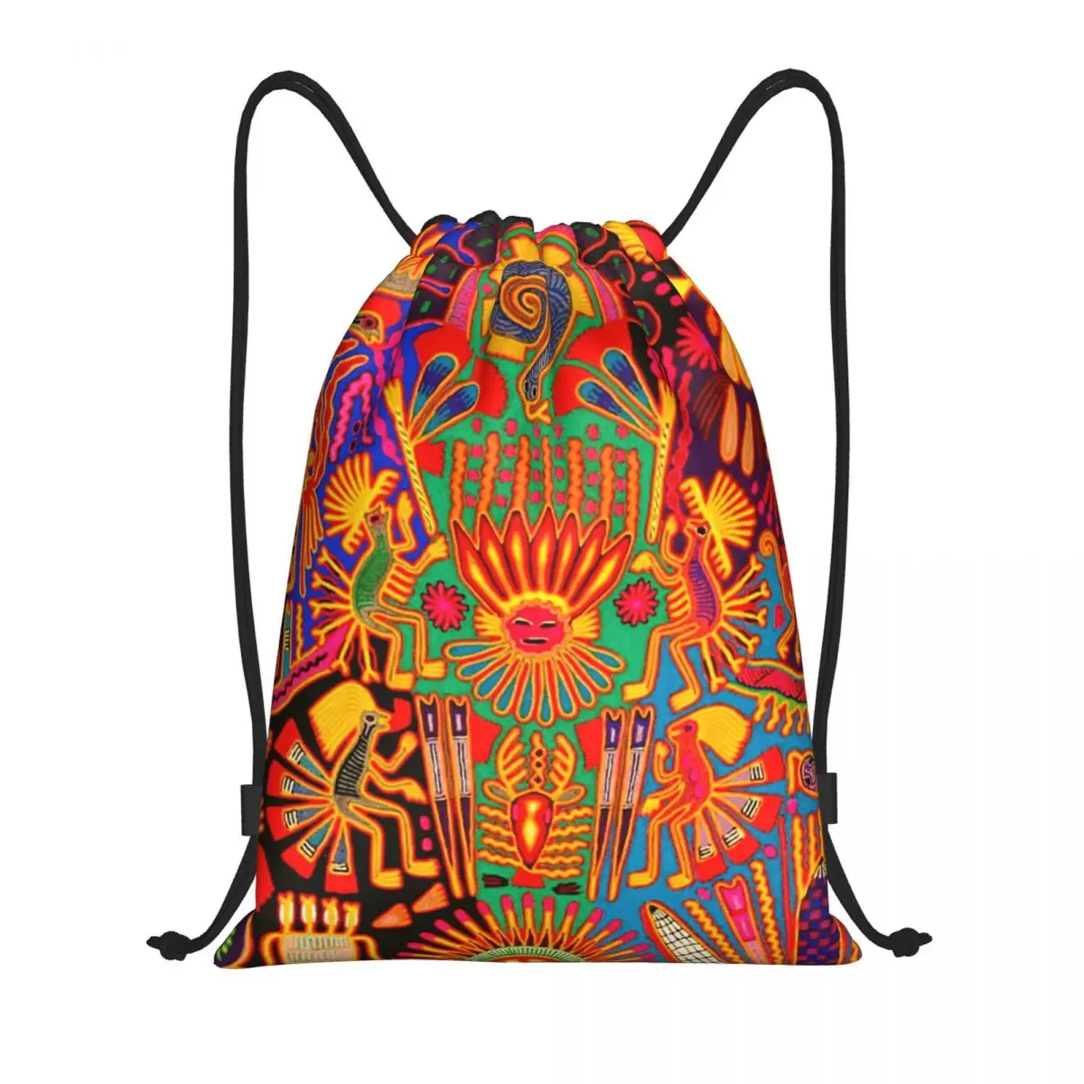 Mexican Colorful Huichol Drawstring Bag Men Women Portable Gym Sports Sackpack Vintage Folk Art Shopping Backpacks