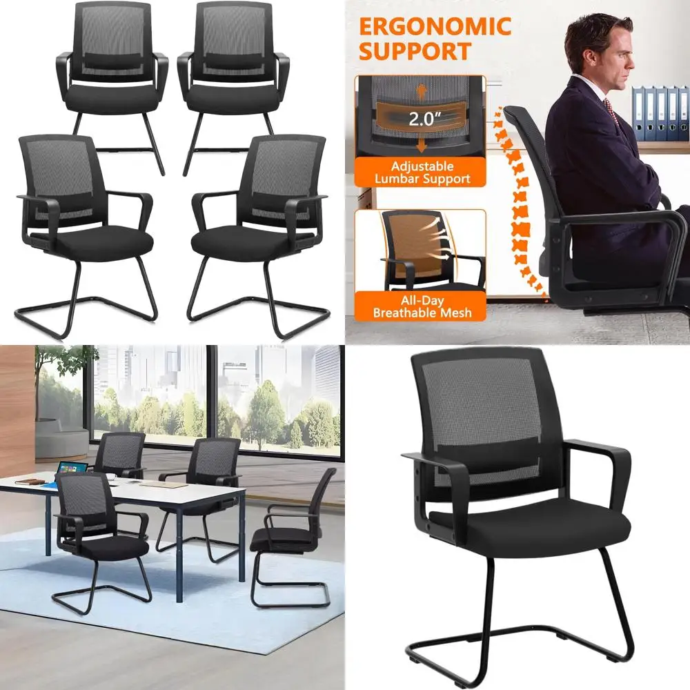 

Гостевые стулья с сетчатой поясничной поддержкой, комплект из 4 предметов для приема и конференций, эргономичный дизайн со средней спинкой