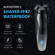 Enchen-barbeador elétrico à prova d'água para homens, lâmina úmida e seca, dupla utilização, bateria para barba facial, display digital 3D Blackstone 3, IPX7