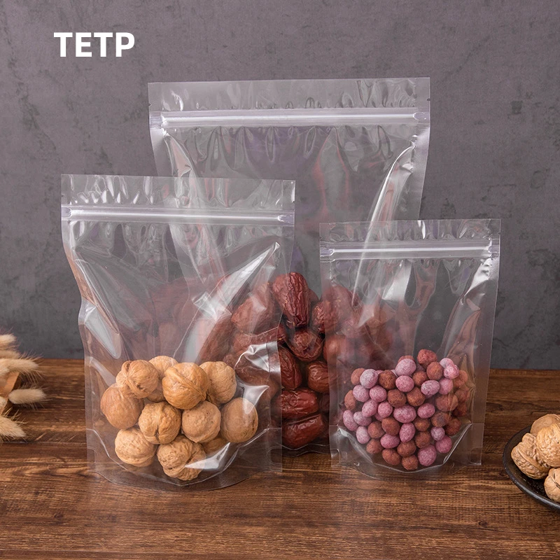 

TETP 50pcs Transparent Ziplock Food Packaging Bags Stand Up Dry Goods Flower Tea Sealed Storage Reclosable Travel Store Business