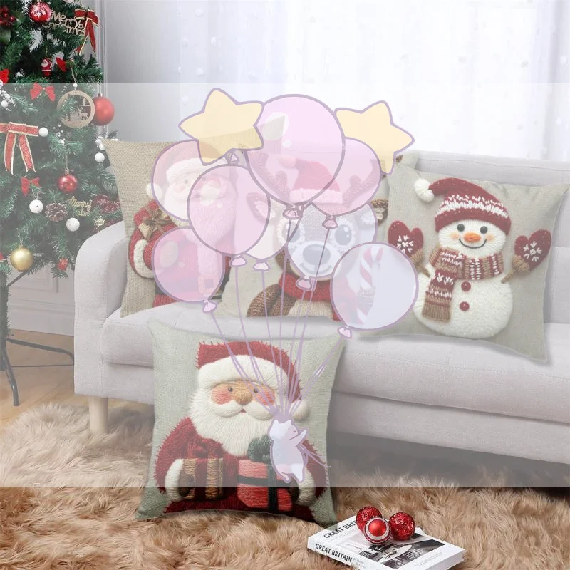

45cm Grey Red Christmas Pillowcase Cartoon Santa Snowman Elk Sofa Cushion Cover Home Bed Car Decor Merry Christmas