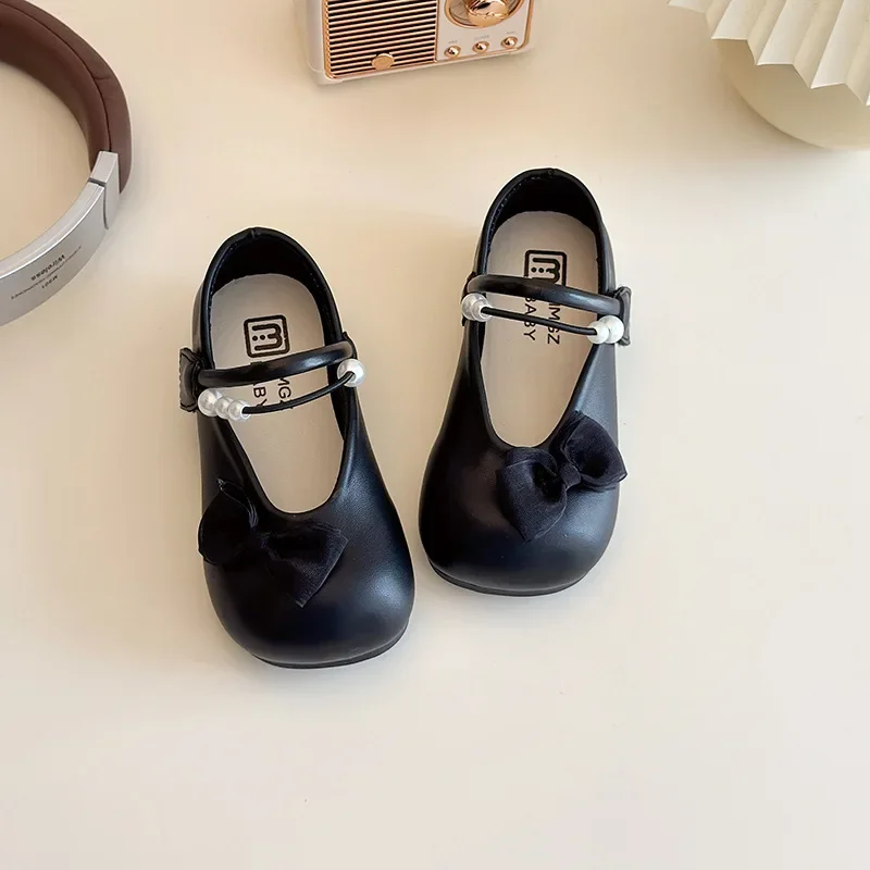 

Детские кожаные туфли на ремешках для девочек, весна-лето, с квадратным носком, на липучке, дышащие, с мягкой подошвой, с жемчужным бантом, туфли принцессы