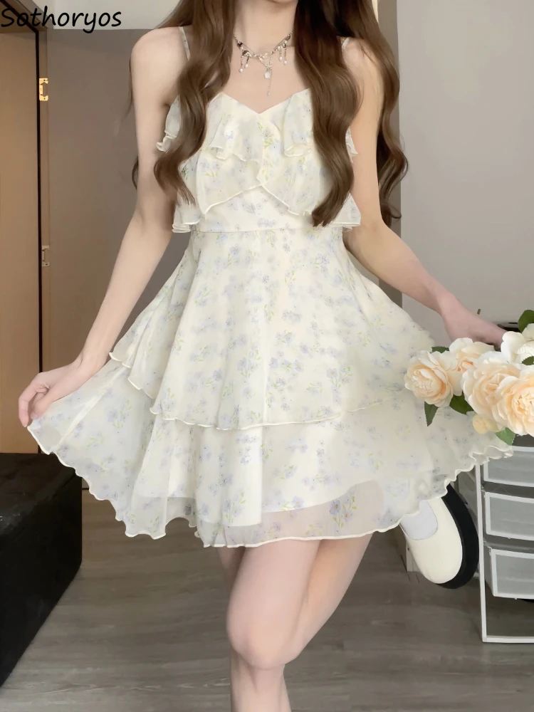 

Floral Dresses Women Spaghetti Strap Prairie Chic Sweet Outdoor Summer Ulzzang Aesthetic Gentle Party Fairycore Fashion Vestidos