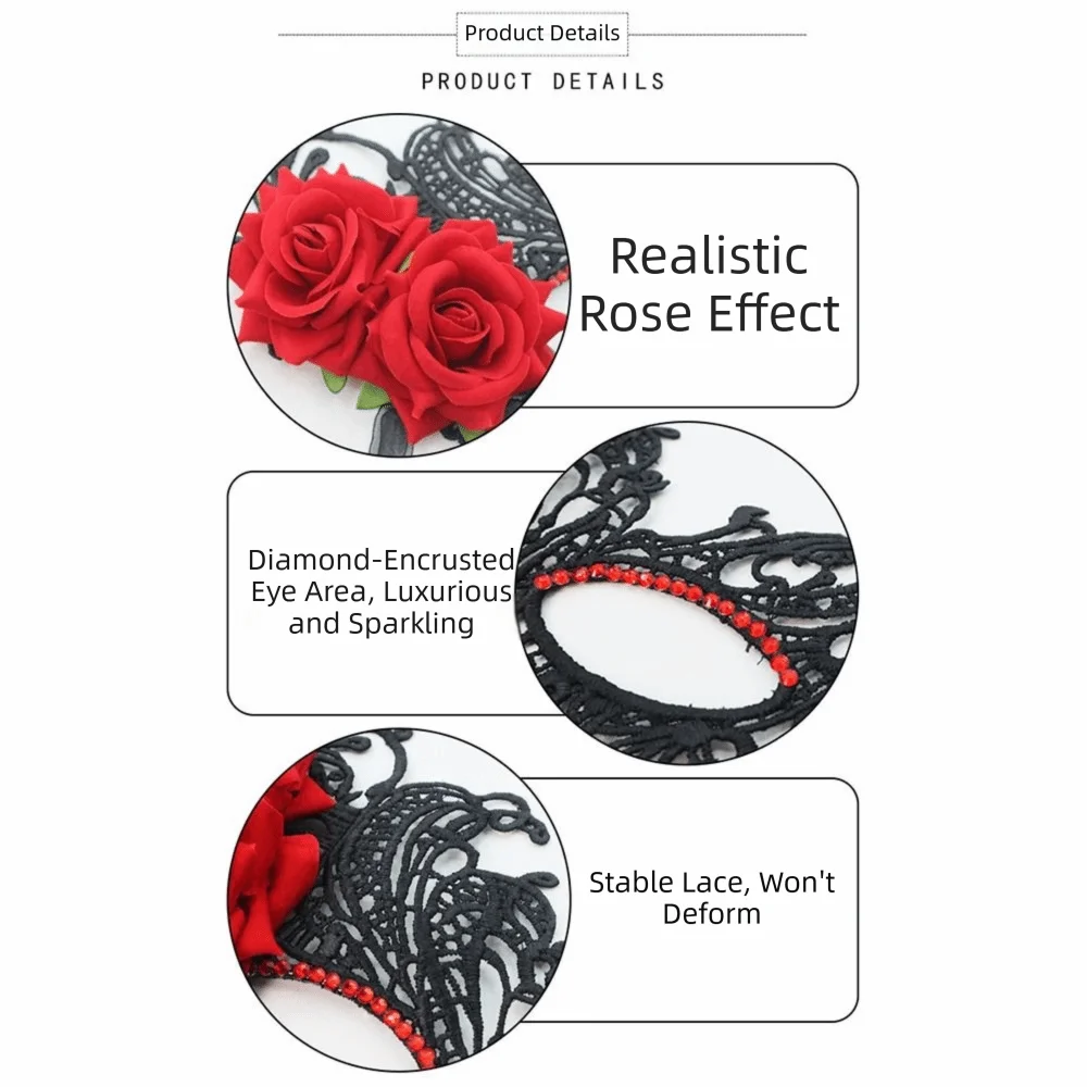 Lace Pattern Masquerade Mask Cosplay Seductive Style Halloween Festival Party Mask Party Costume Simulated Rose