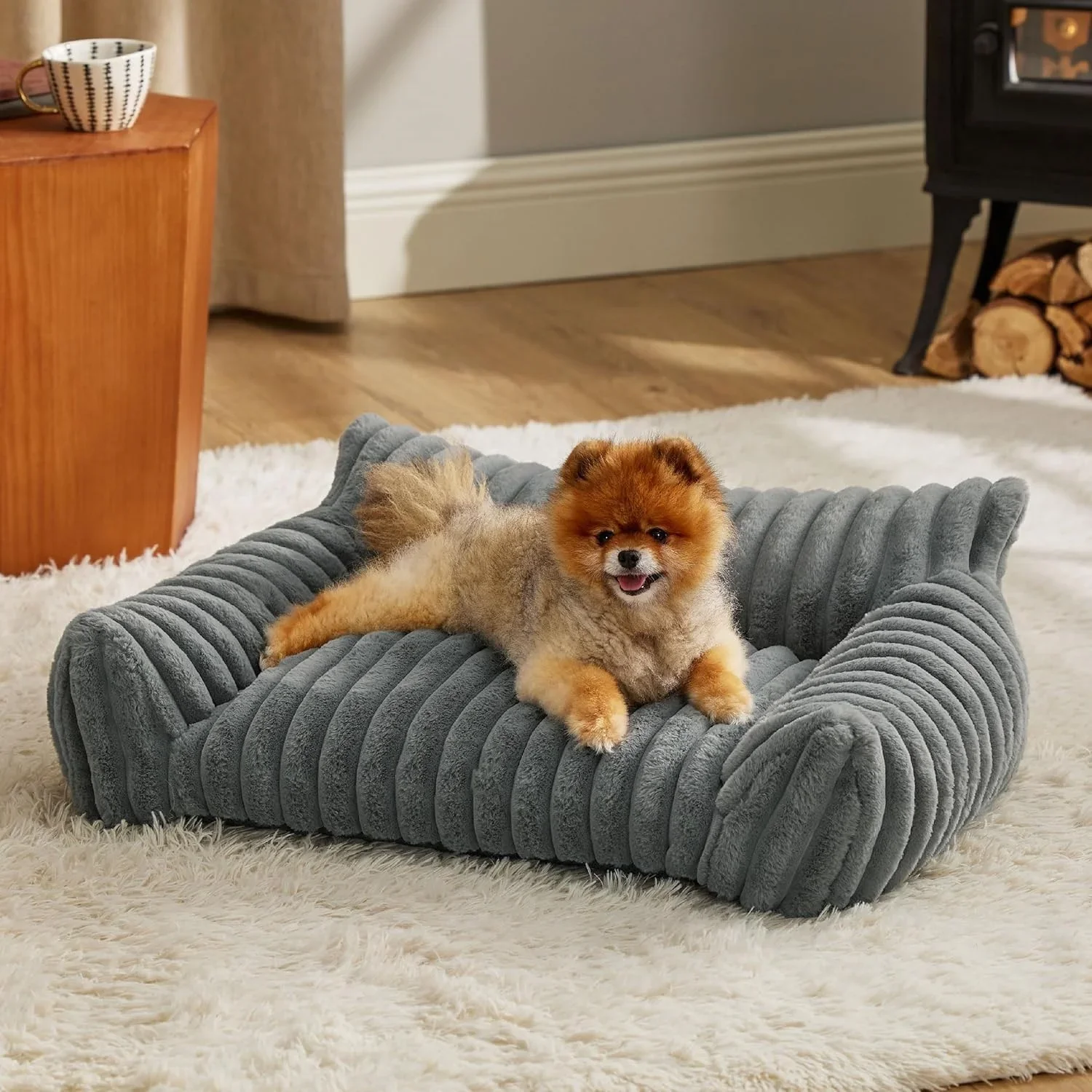 

Customizable Self-Warming Plush Pet Couch Bed - Calming Orthopedic Sofa for Cats & Small Dogs, Removable Washable Cover with Non
