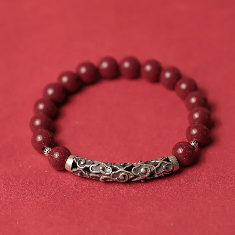 

Natural Raw Ore High Content Cinnabar Bracelet Thai Silver Dressed Xiangyun Purple Gold Bracelet Female Birth Year Gift